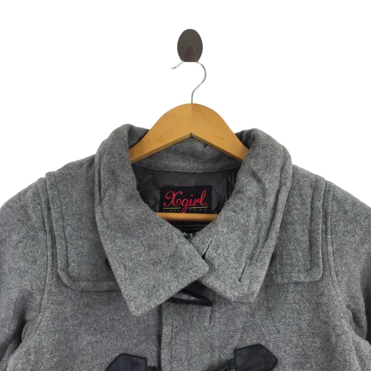 Vintage X-GIRL SKATE Skateboard Brand Grey Wool Duffle Coat Jacket Size XS / US 0-2 / IT 36-38 - 2 Thumbnail
