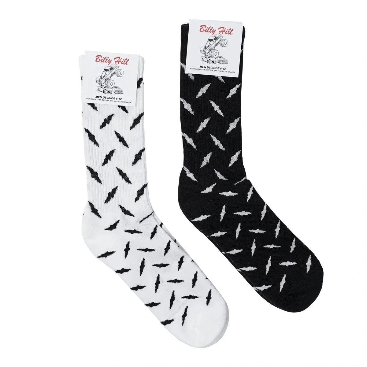 image of Billy Hill 2-Pack Diamond-Plate Cotton Socks Black & White, Men's