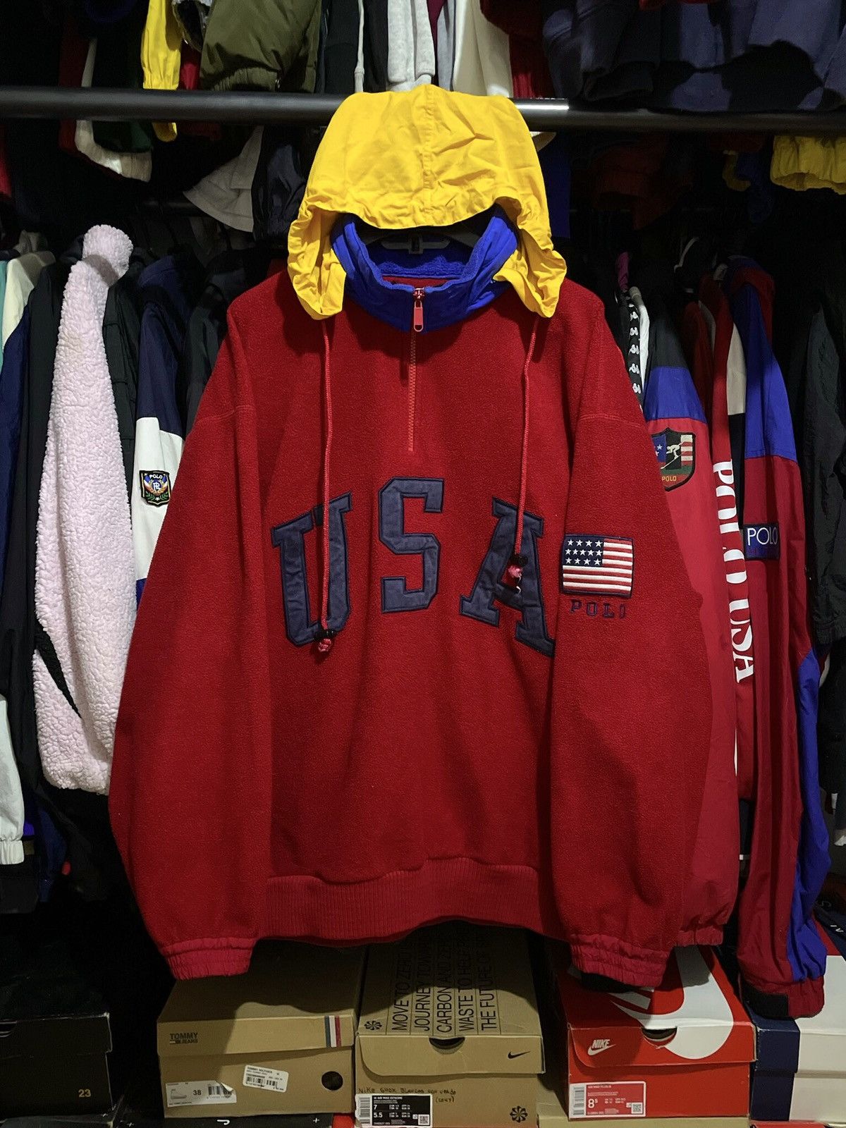 Polo Ralph Lauren × Vintage Red Fleece Polo USA by Ralph Lauren “SuperMan” Vintage 1992 Size US L / EU 52-54 / 3 - 1 Thumbnail