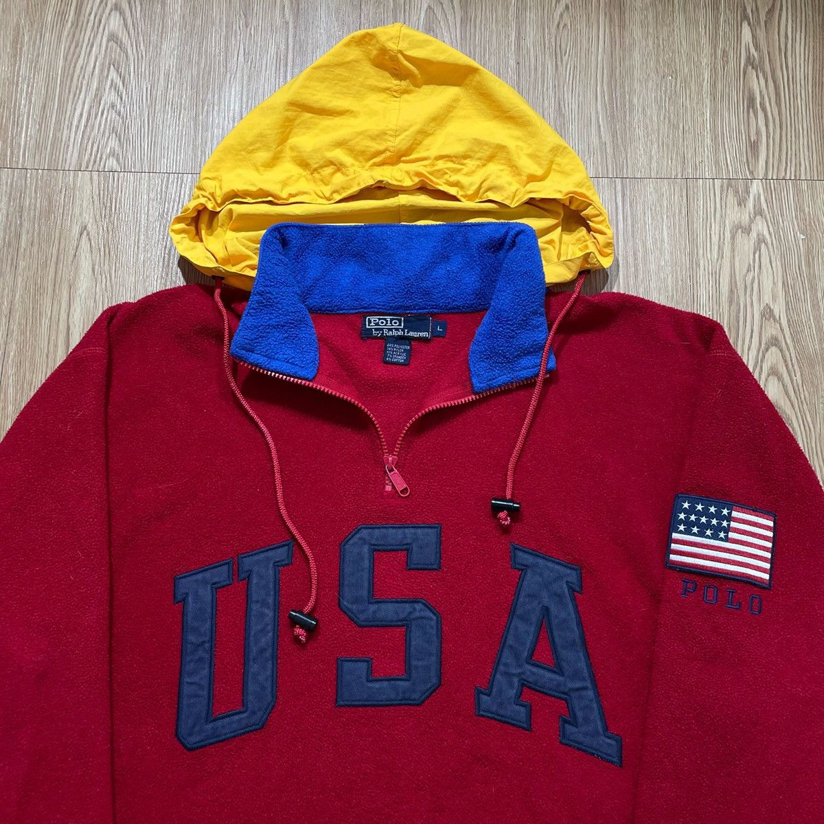 Polo Ralph Lauren × Vintage Red Fleece Polo USA by Ralph Lauren “SuperMan” Vintage 1992 Size US L / EU 52-54 / 3 - 4 Thumbnail