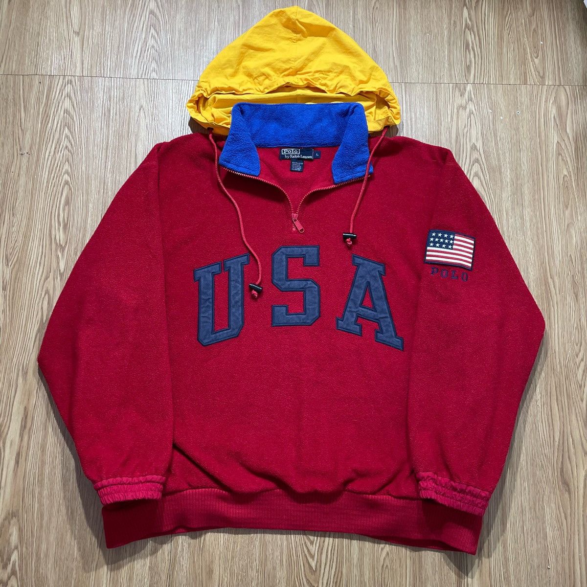 Polo Ralph Lauren × Vintage Red Fleece Polo USA by Ralph Lauren “SuperMan” Vintage 1992 Size US L / EU 52-54 / 3 - 9 Thumbnail