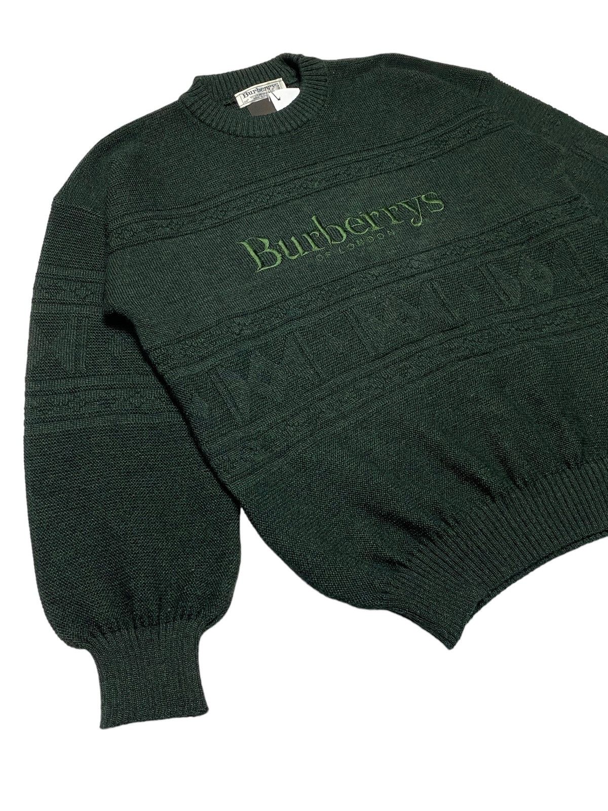 Burberry Vintage 90s Burberrys Cable Knit Big Logo Sweater Size US M / EU 48-50 / 2 - 21 Thumbnail