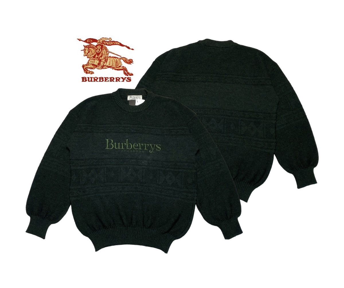 Burberry Vintage 90s Burberrys Cable Knit Big Logo Sweater Size US M / EU 48-50 / 2 - 1 Thumbnail