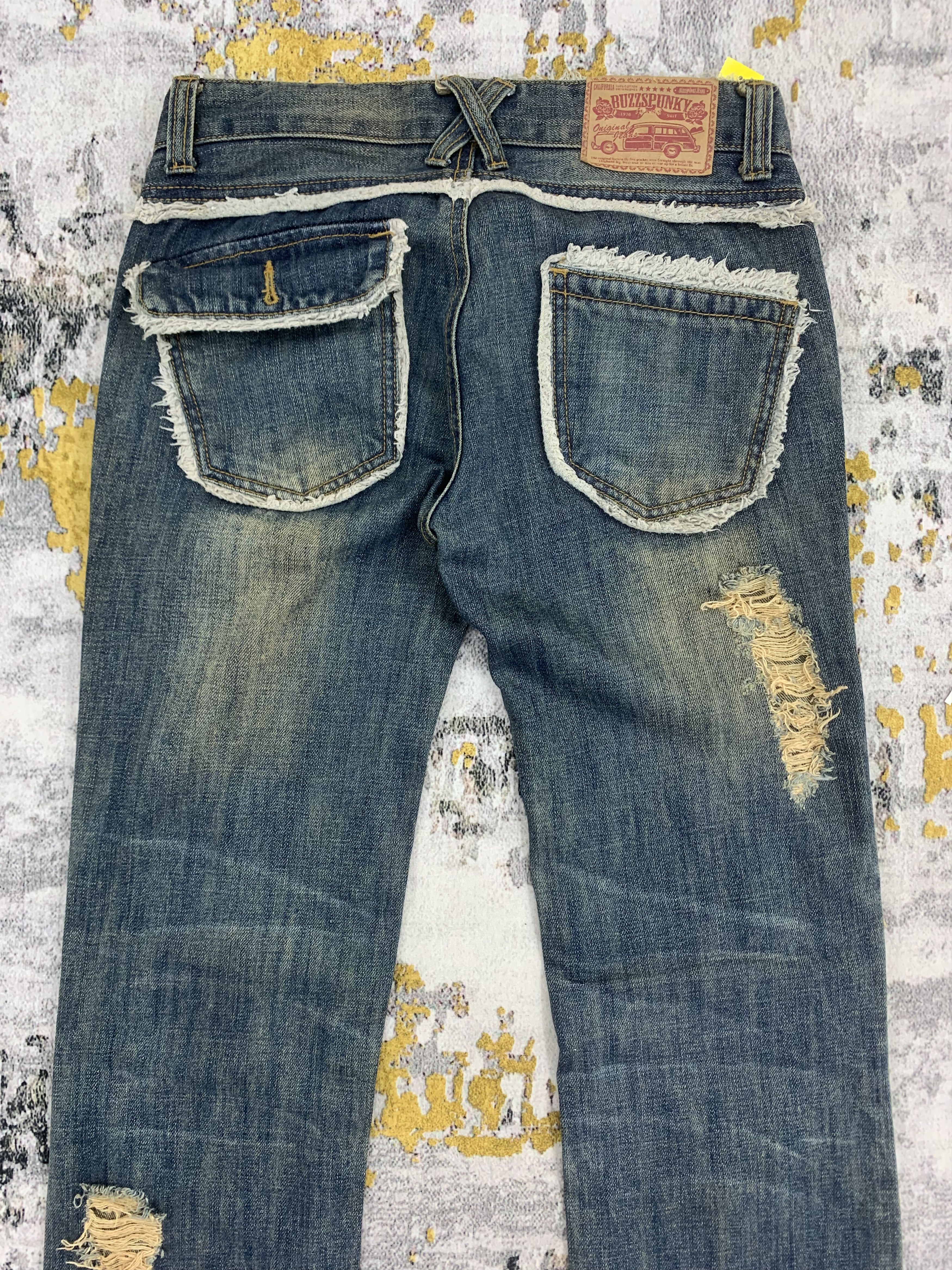 Vintage Buzzspunky Stonewashed Ripped Jeans Patchwork Fur Waist Size US 28 / EU 44 - 5 Thumbnail