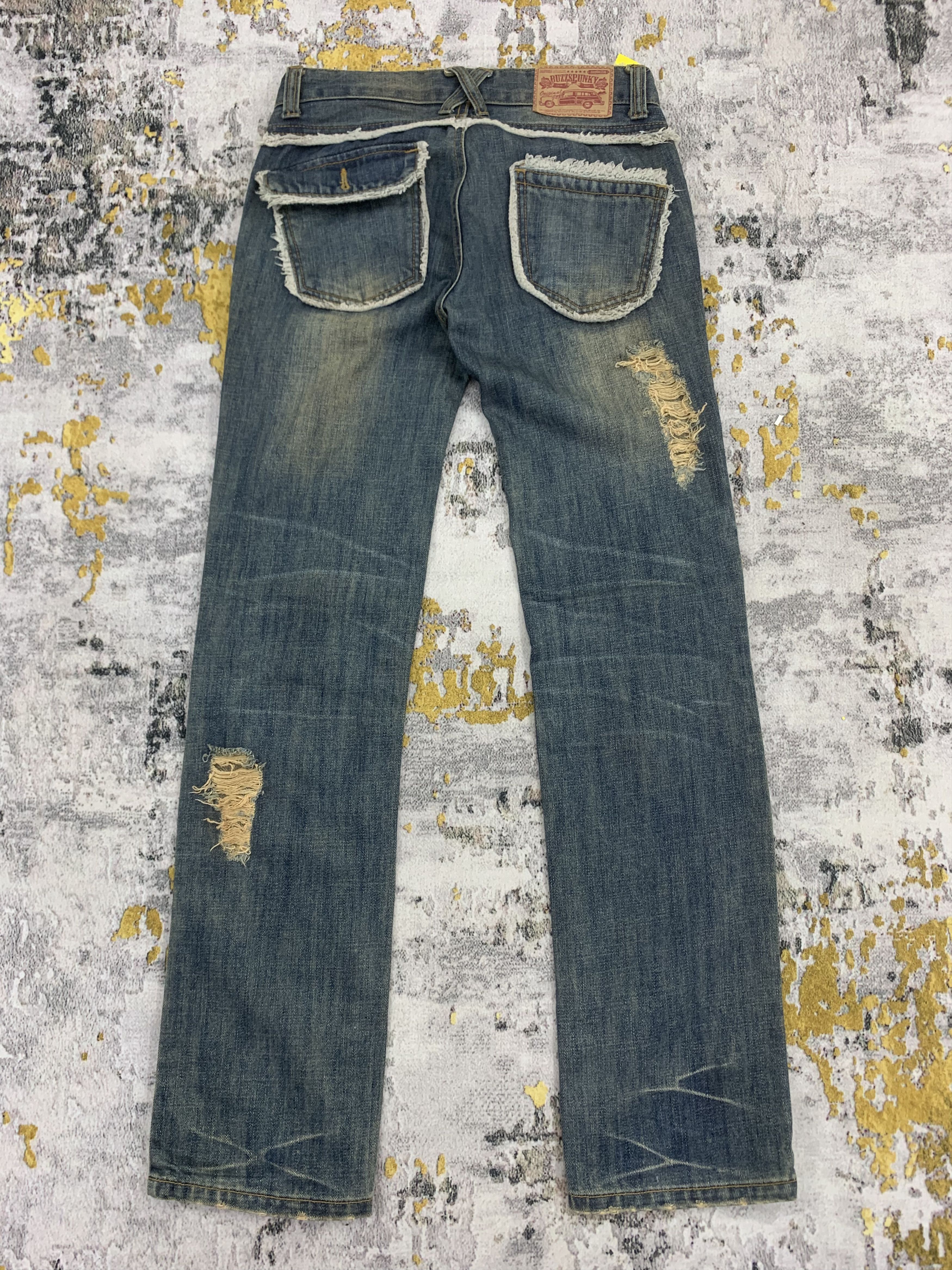 Vintage Buzzspunky Stonewashed Ripped Jeans Patchwork Fur Waist Size US 28 / EU 44 - 4 Thumbnail