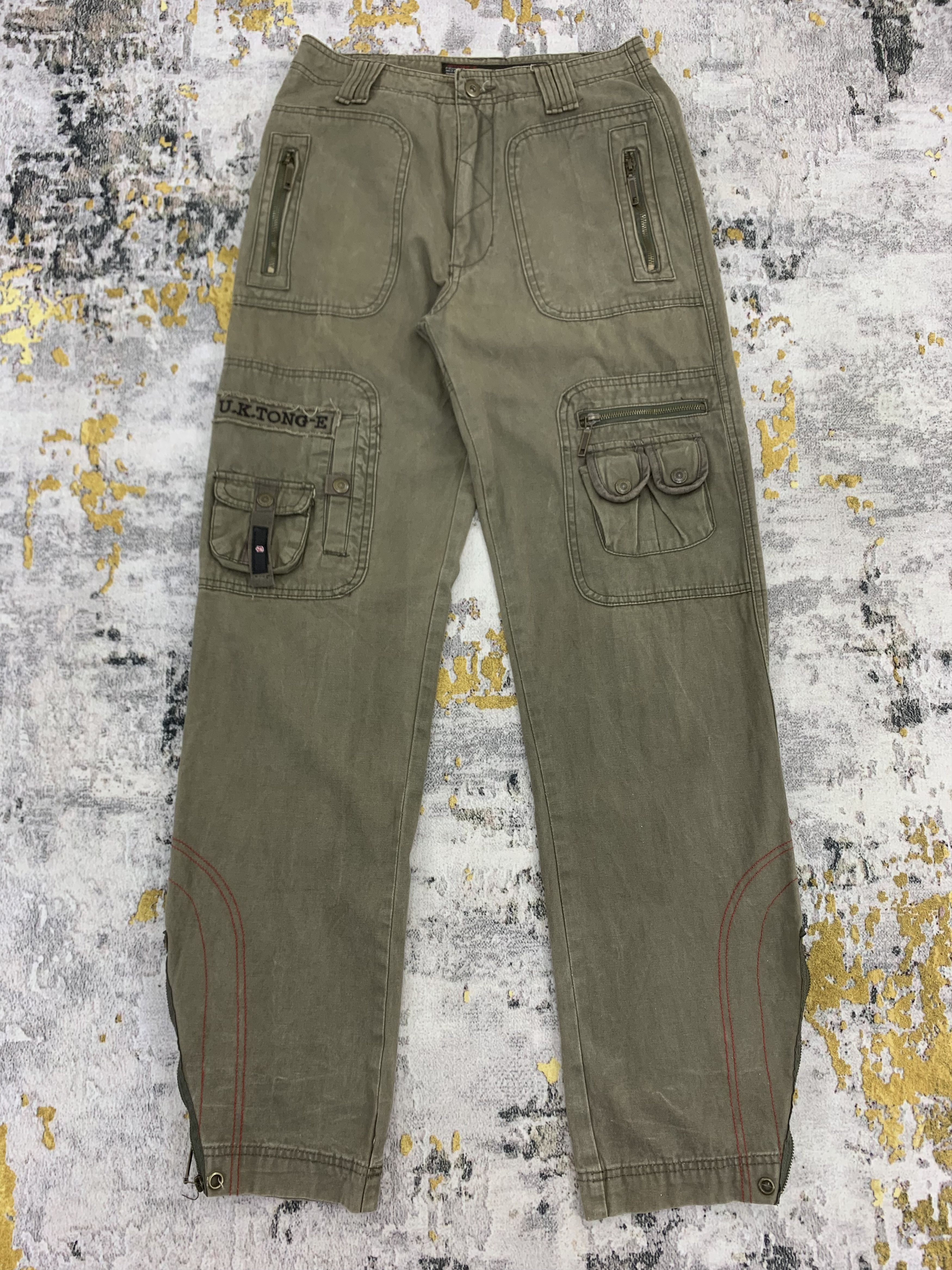Vintage Cargo Pants Olive Green Multi Pocket Ankle Zip Pants