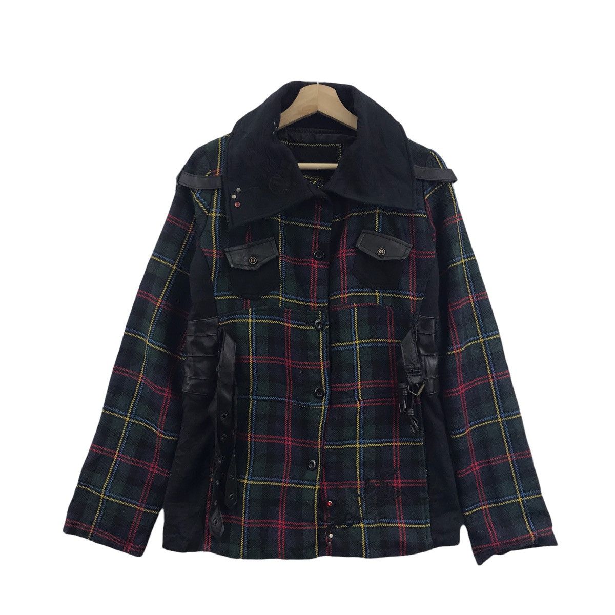 Vintage JUST ANGELS Punk Bondage Leather Tartan Check Anarchy Jacket Size US M / EU 48-50 / 2 - 1 Thumbnail