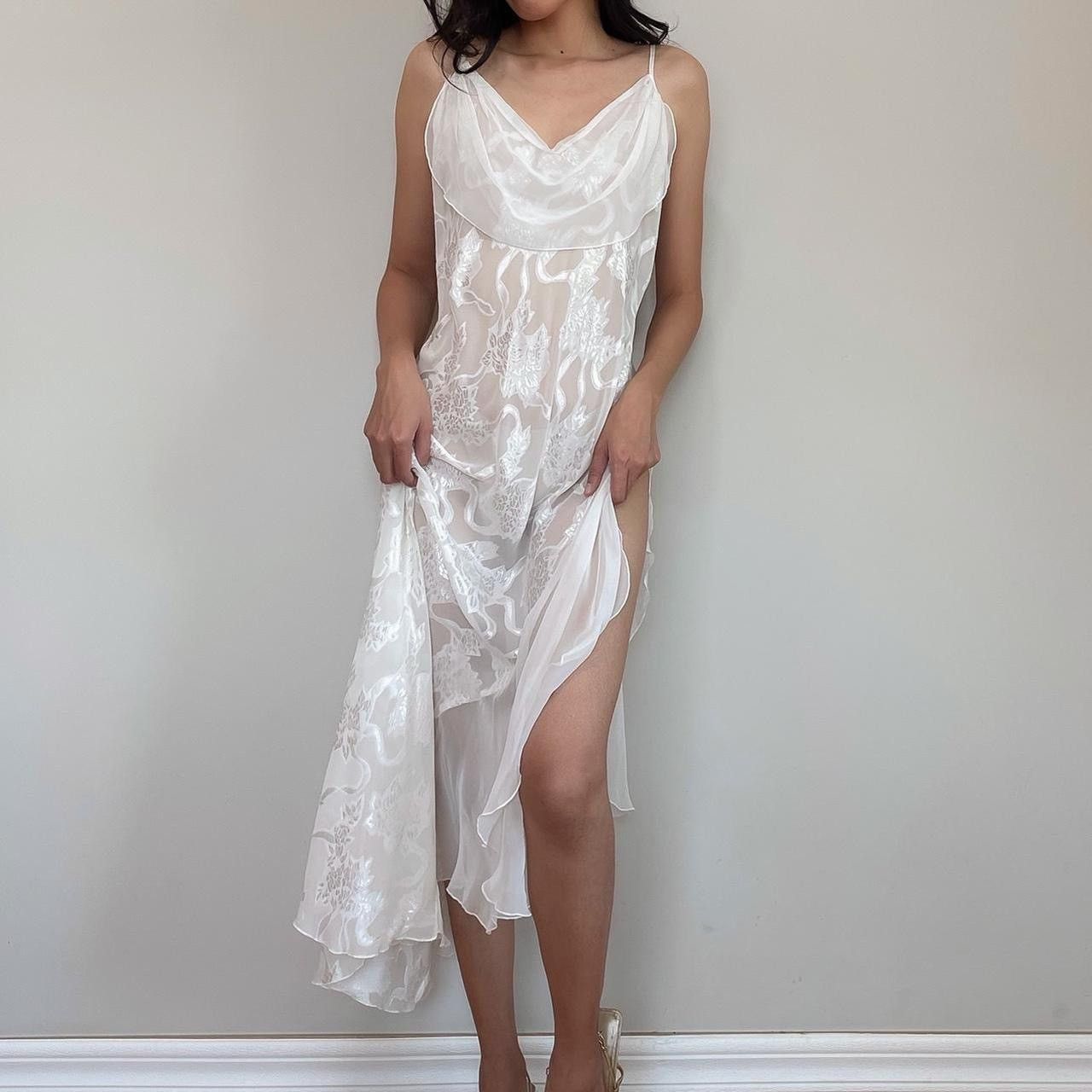 image of Victorias Secret x Vintage Vs White Floral Chiffon Sheer Gown Size L Fits M Too, Women's