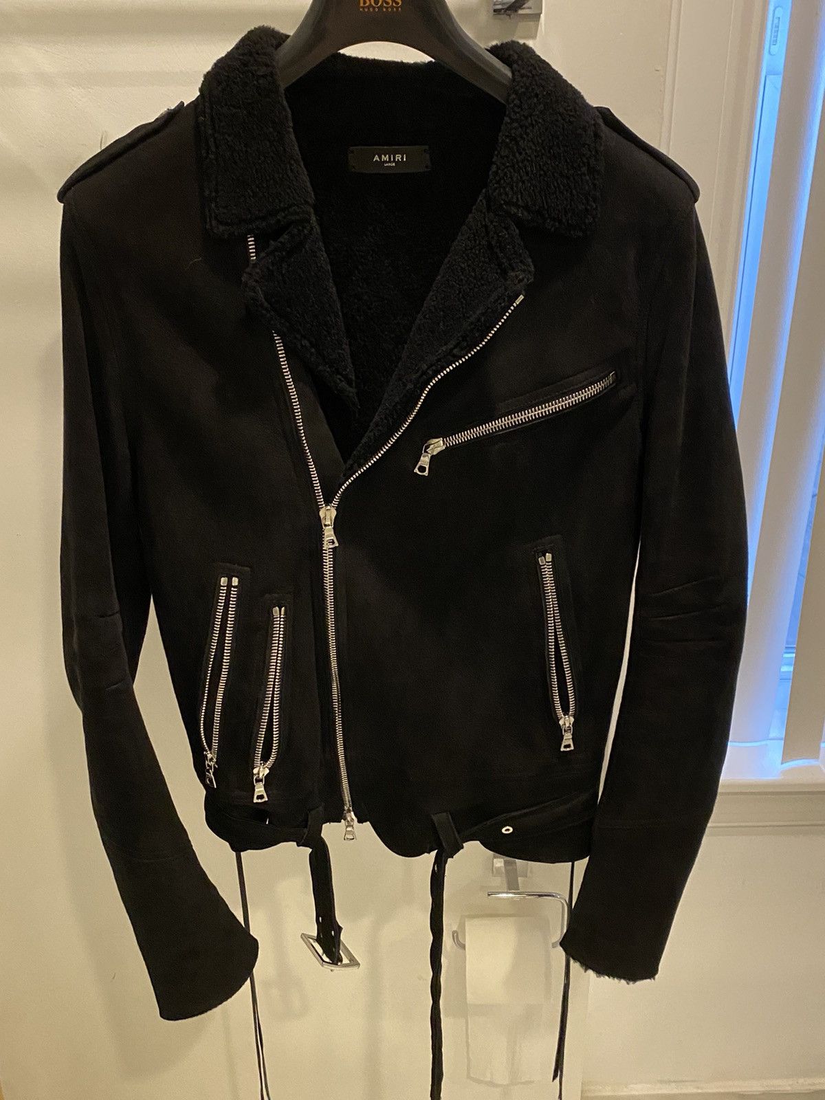 Amiri Amiri Black Shearling Biker Jacket Size US L / EU 52-54 / 3 - 1 Thumbnail