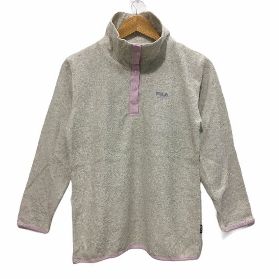 Vtg FILA BIELA ITALIA Side Logo Fleece Snap Button Sweater