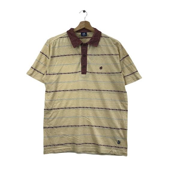 Vtg HANG TEN SURFING Striped Hawaii Polo Tee Shirt