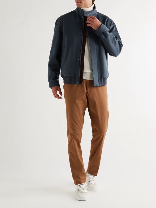 LORO PIANA Ribbed cashmere-trimmed suede bomber jacket