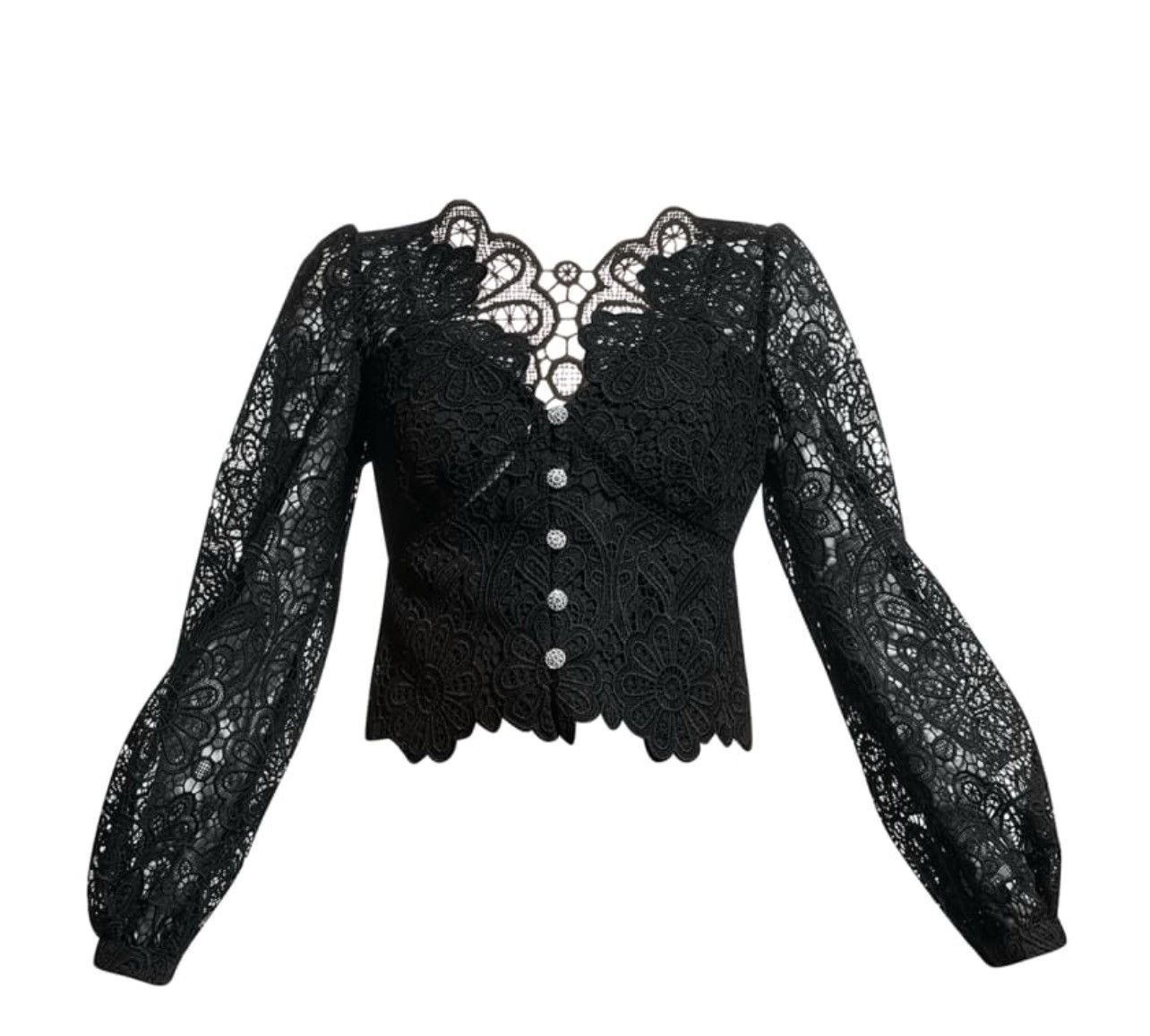 Self-Portrait Self-Portrait Floral Puff Sleeve Guipure Lace Blouse ...