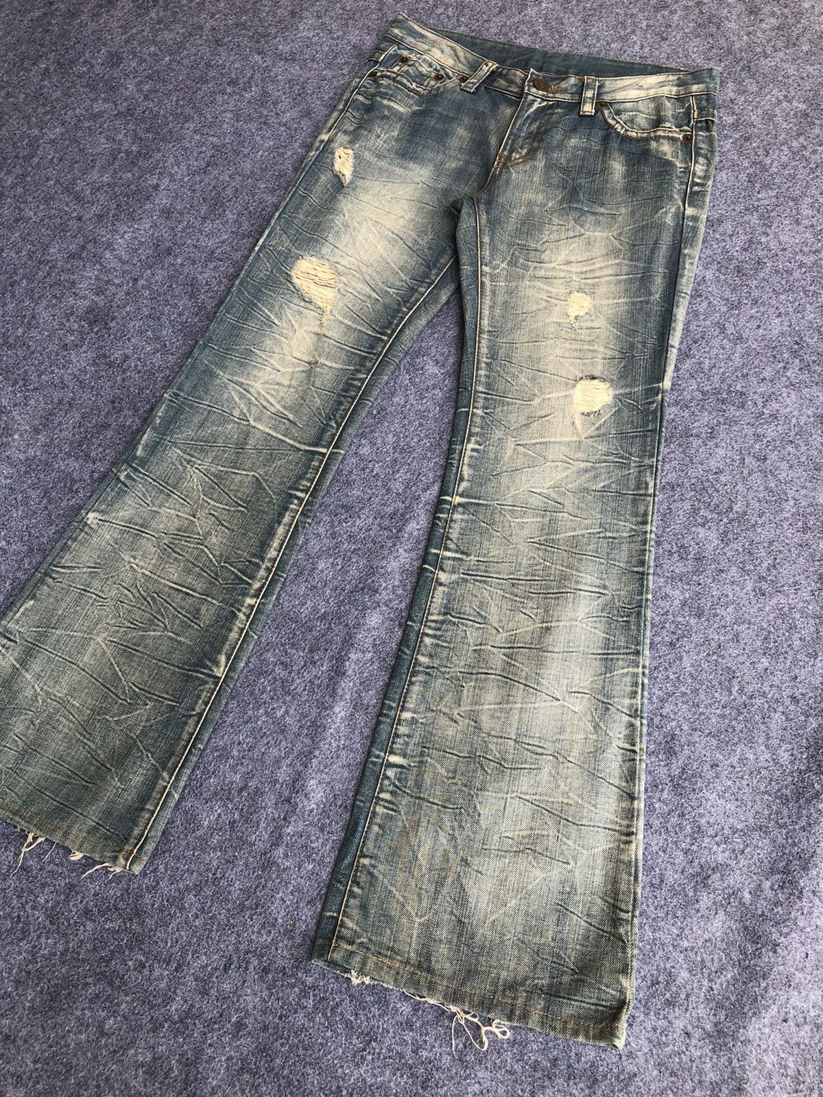 Japanese Brand Rare🔥Japanese Agate Label Distressed Flared Jeans Size 31" - 3 Thumbnail