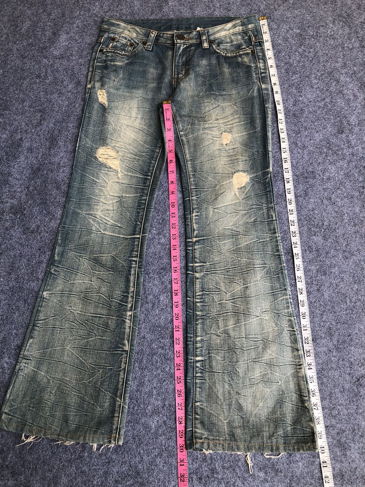 Japanese Brand Rare🔥Japanese Agate Label Distressed Flared Jeans Size 31" - 16 Thumbnail