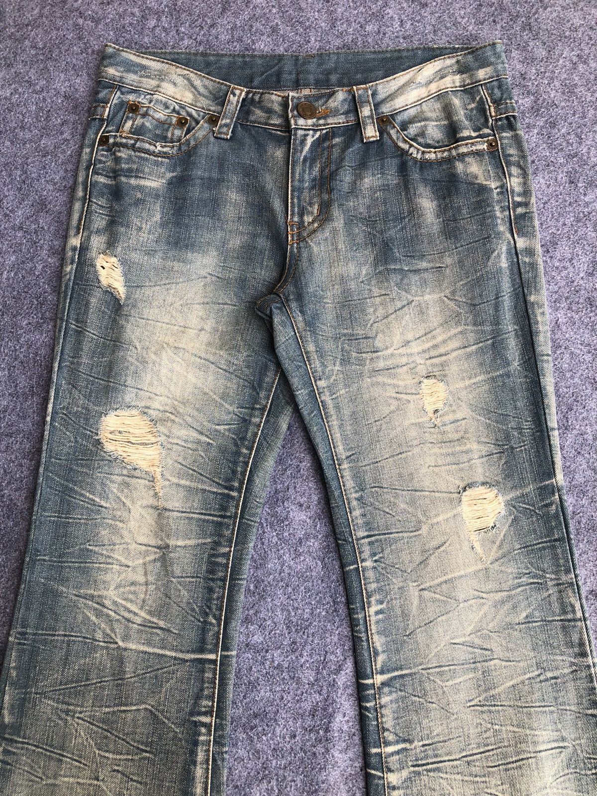 Japanese Brand Rare🔥Japanese Agate Label Distressed Flared Jeans Size 31" - 2 Thumbnail