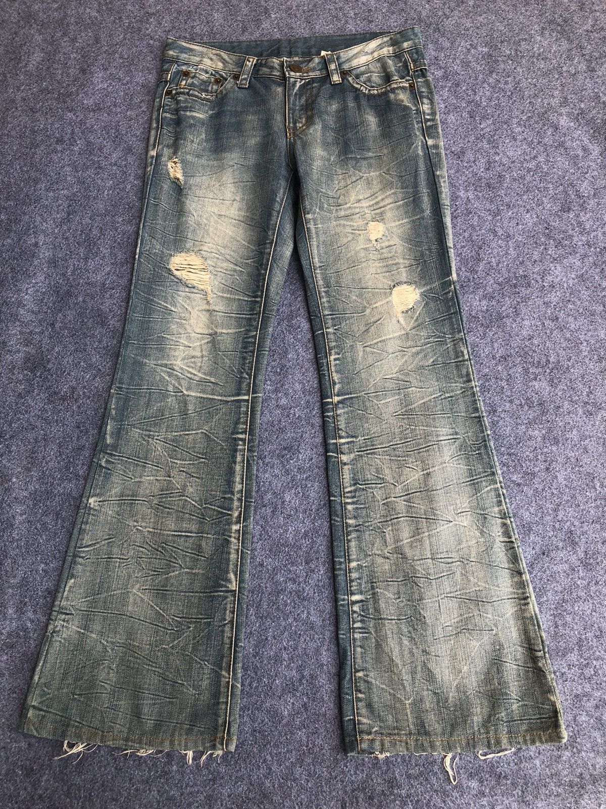 Japanese Brand Rare🔥Japanese Agate Label Distressed Flared Jeans Size 31" - 7 Thumbnail