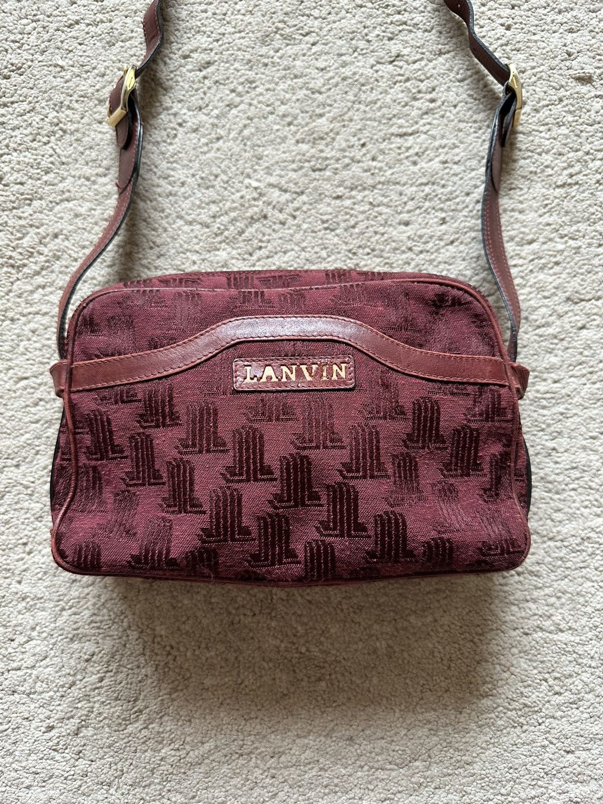Lanvin 1990s Lanvin Monogram Maroon Leather Sling Bag Size ONE SIZE - 3 Thumbnail