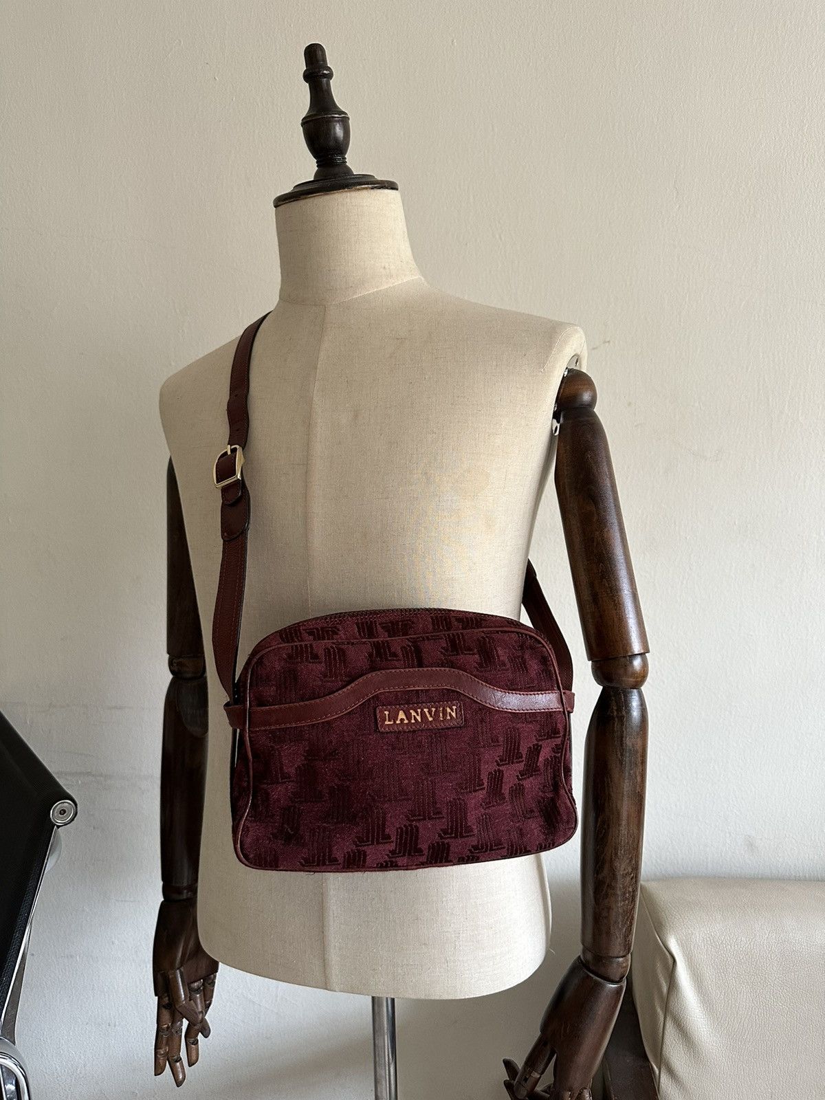 Lanvin 1990s Lanvin Monogram Maroon Leather Sling Bag Size ONE SIZE - 2 Thumbnail