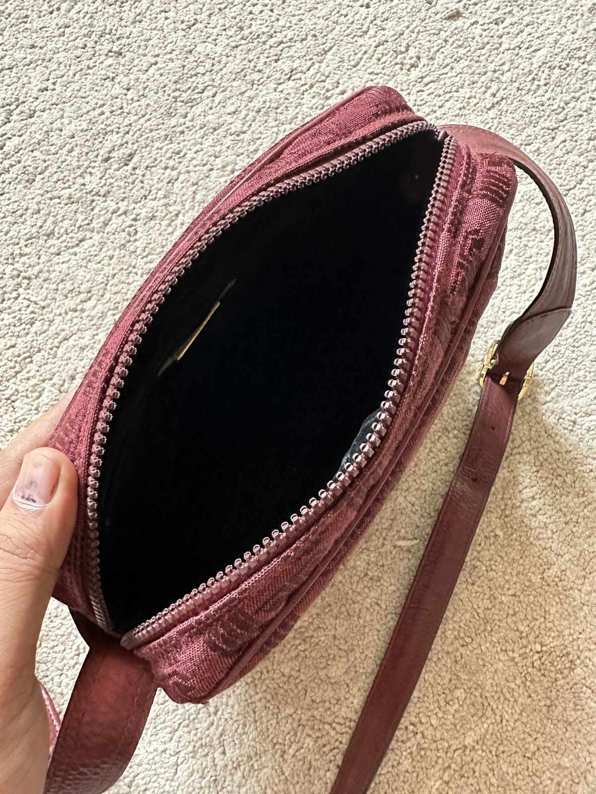 Lanvin 1990s Lanvin Monogram Maroon Leather Sling Bag Size ONE SIZE - 7 Thumbnail
