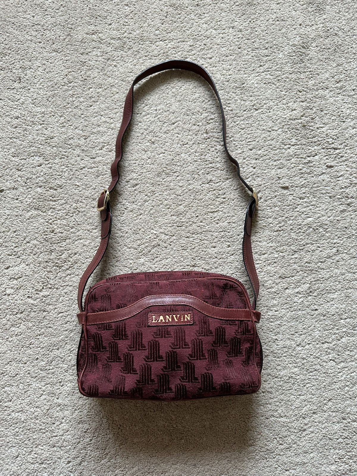 Lanvin 1990s Lanvin Monogram Maroon Leather Sling Bag Size ONE SIZE - 1 Thumbnail