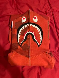 Bape Color Camo Shark Full Zip Hoodie Red