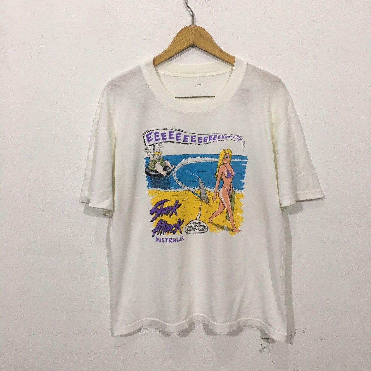 Vintage 90s Shark Attack Australia Surfing Hawai Tshirt