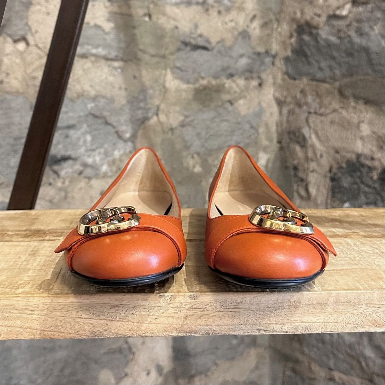Gucci Gucci Orange Brick Leather GG Running Ballet Flats Size US 5.5 / IT 35.5 - 3 Thumbnail