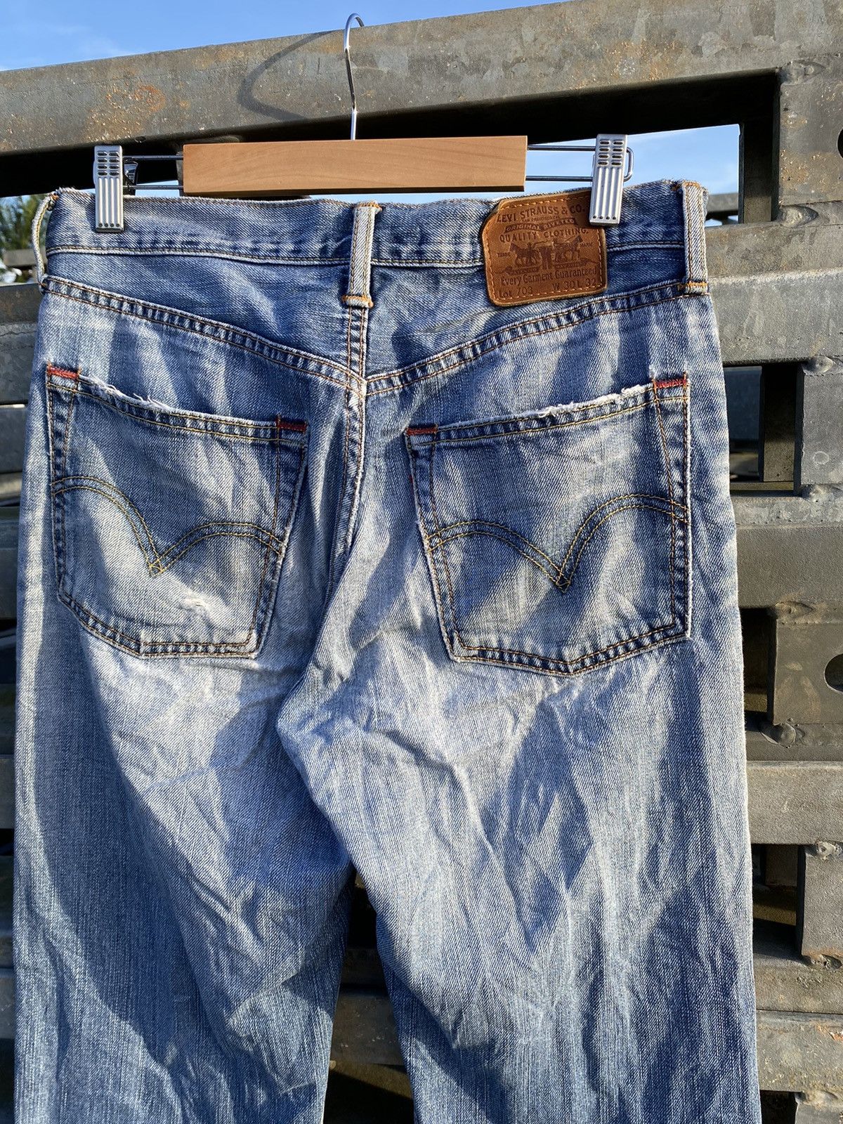 Levi's Vintage THRASHED Levis 703 Blue Distressed Denim Size US 30 / EU 46 - 5 Thumbnail