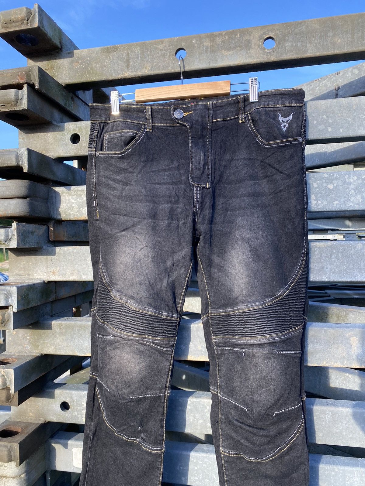 Japanese Brand THRASHED MOTO CENTRIC Biker Denim Pants Size US 34 / EU 50 - 2 Thumbnail