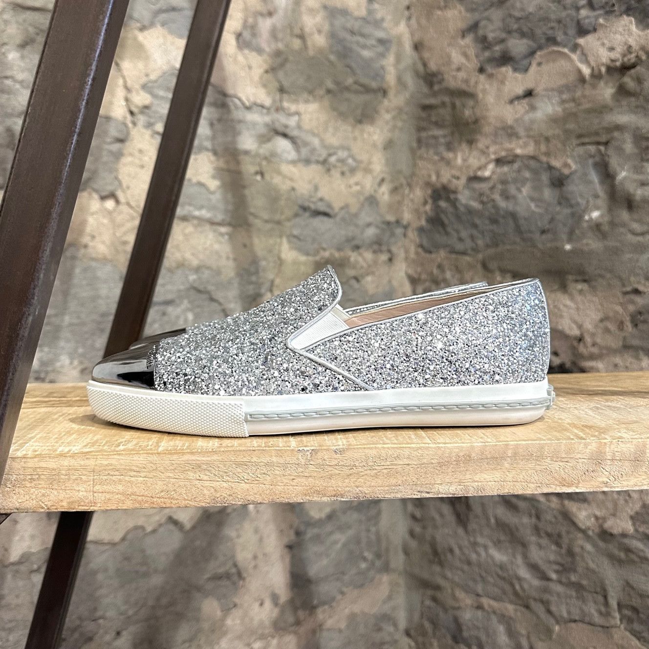 Miu Miu Miu Miu Silver Glitter Pointy Sneakers Size US 6 / IT 36 - 6 Thumbnail