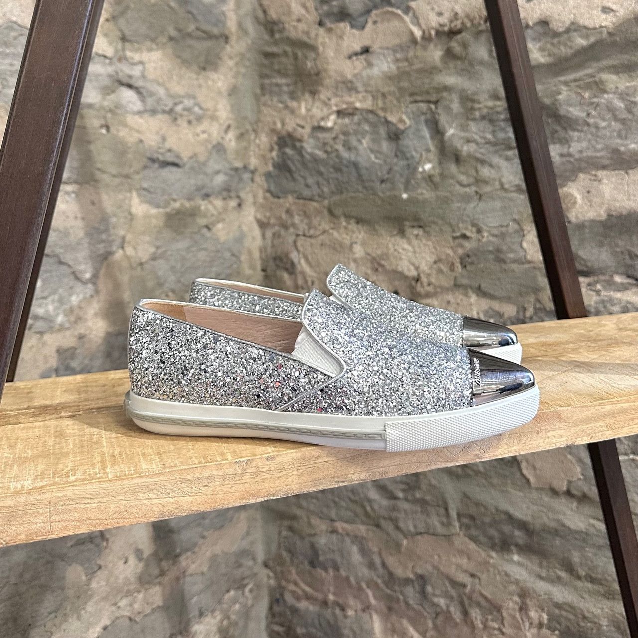 Miu Miu Miu Miu Silver Glitter Pointy Sneakers Size US 6 / IT 36 - 1 Thumbnail
