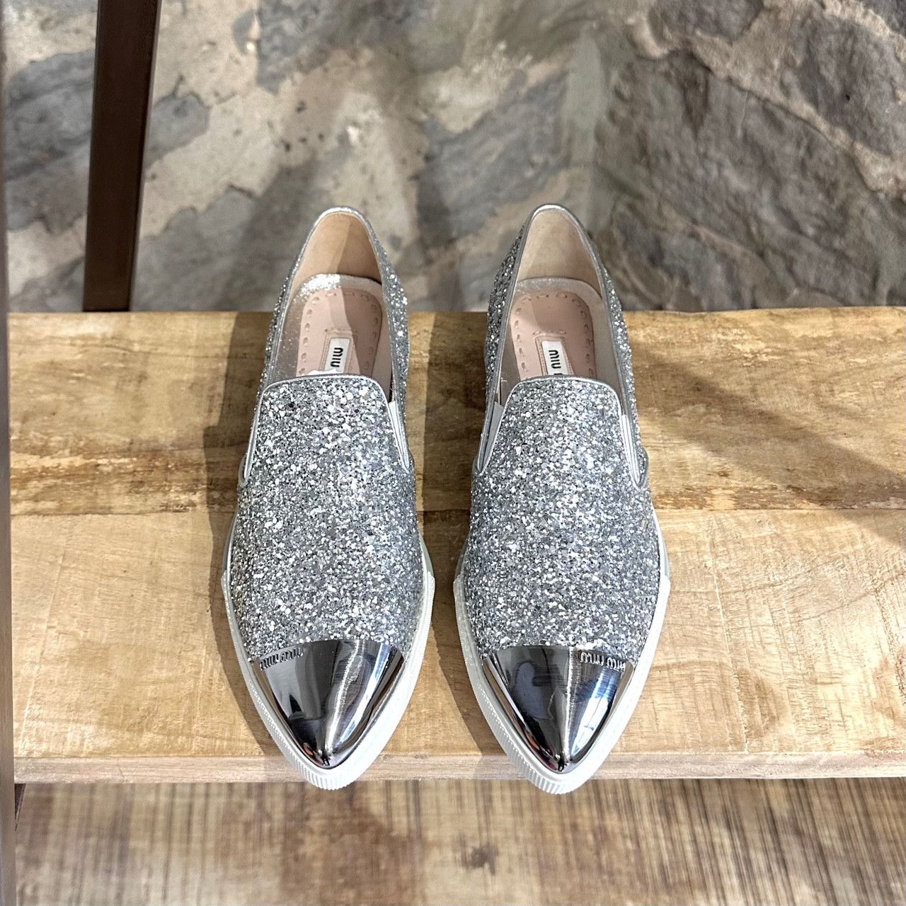 Miu Miu Miu Miu Silver Glitter Pointy Sneakers Size US 6 / IT 36 - 2 Thumbnail