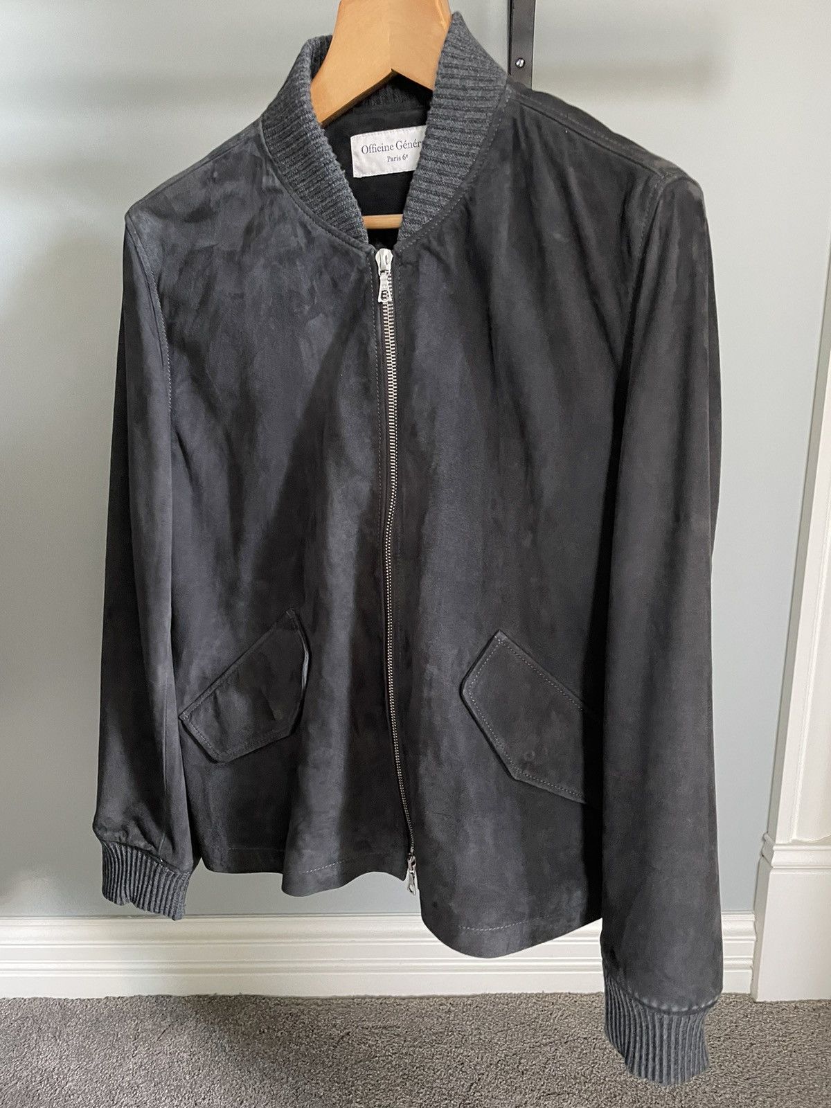 image of Officine Generale Mael Suede Jacket in Grey, Men's (Size Large)