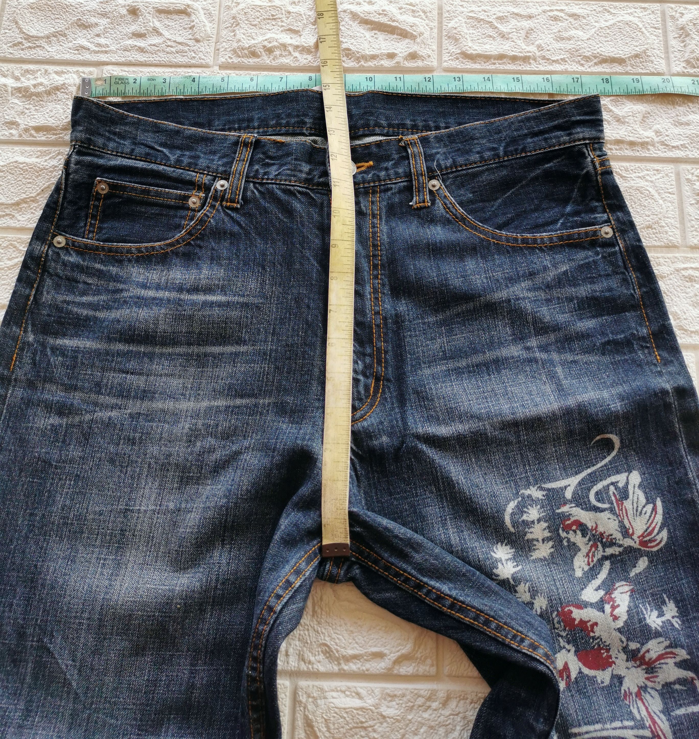 Japanese Brand Golden Fish Printed Style Denim Size US 35 - 8 Thumbnail