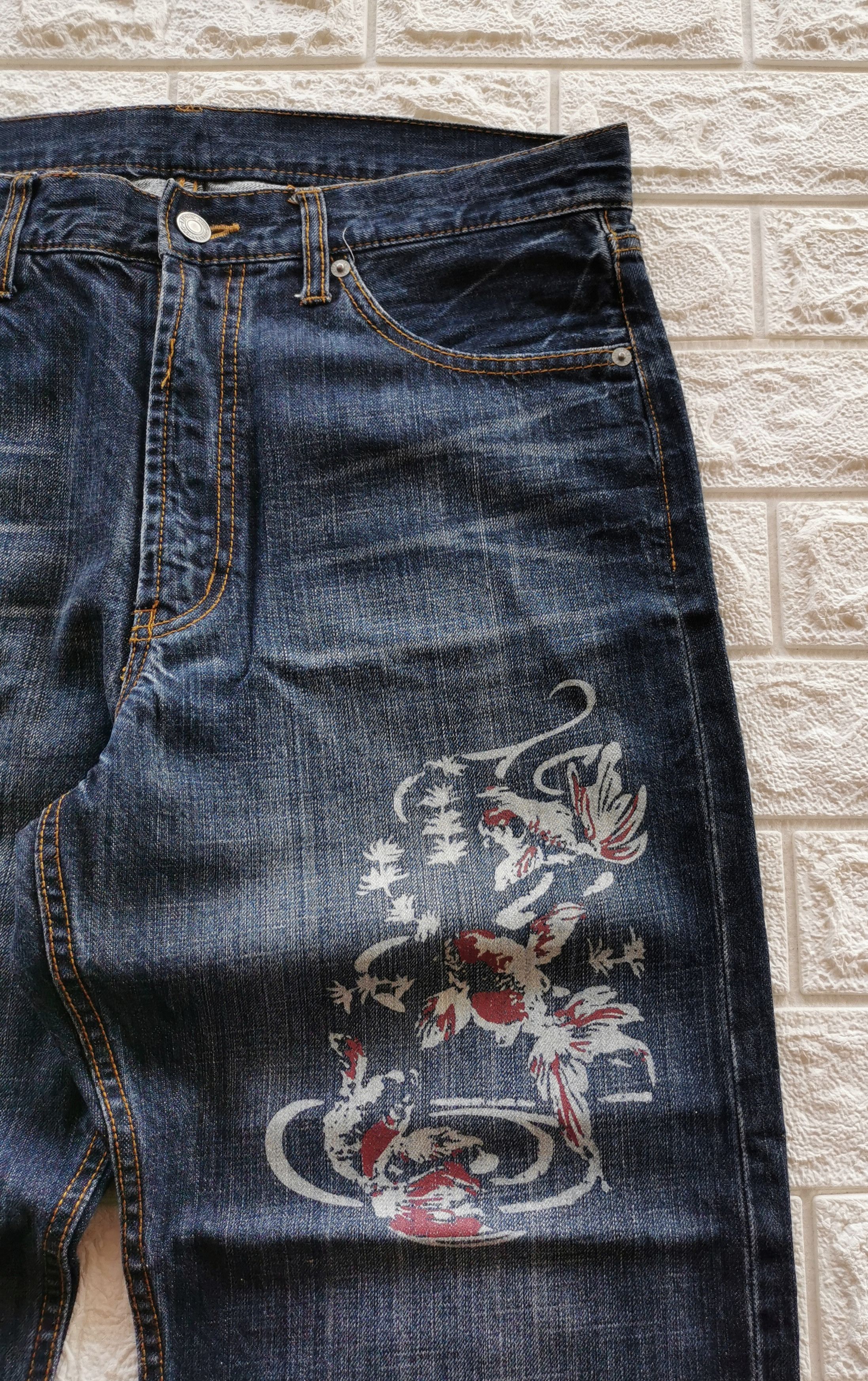 Japanese Brand Golden Fish Printed Style Denim Size US 35 - 3 Thumbnail
