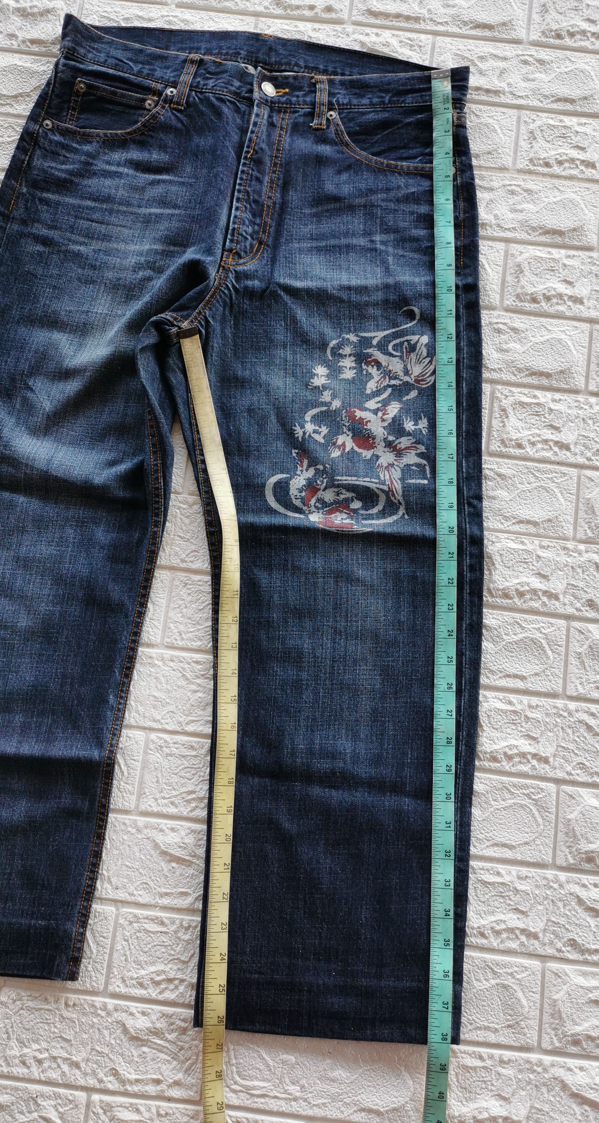 Japanese Brand Golden Fish Printed Style Denim Size US 35 - 10 Thumbnail