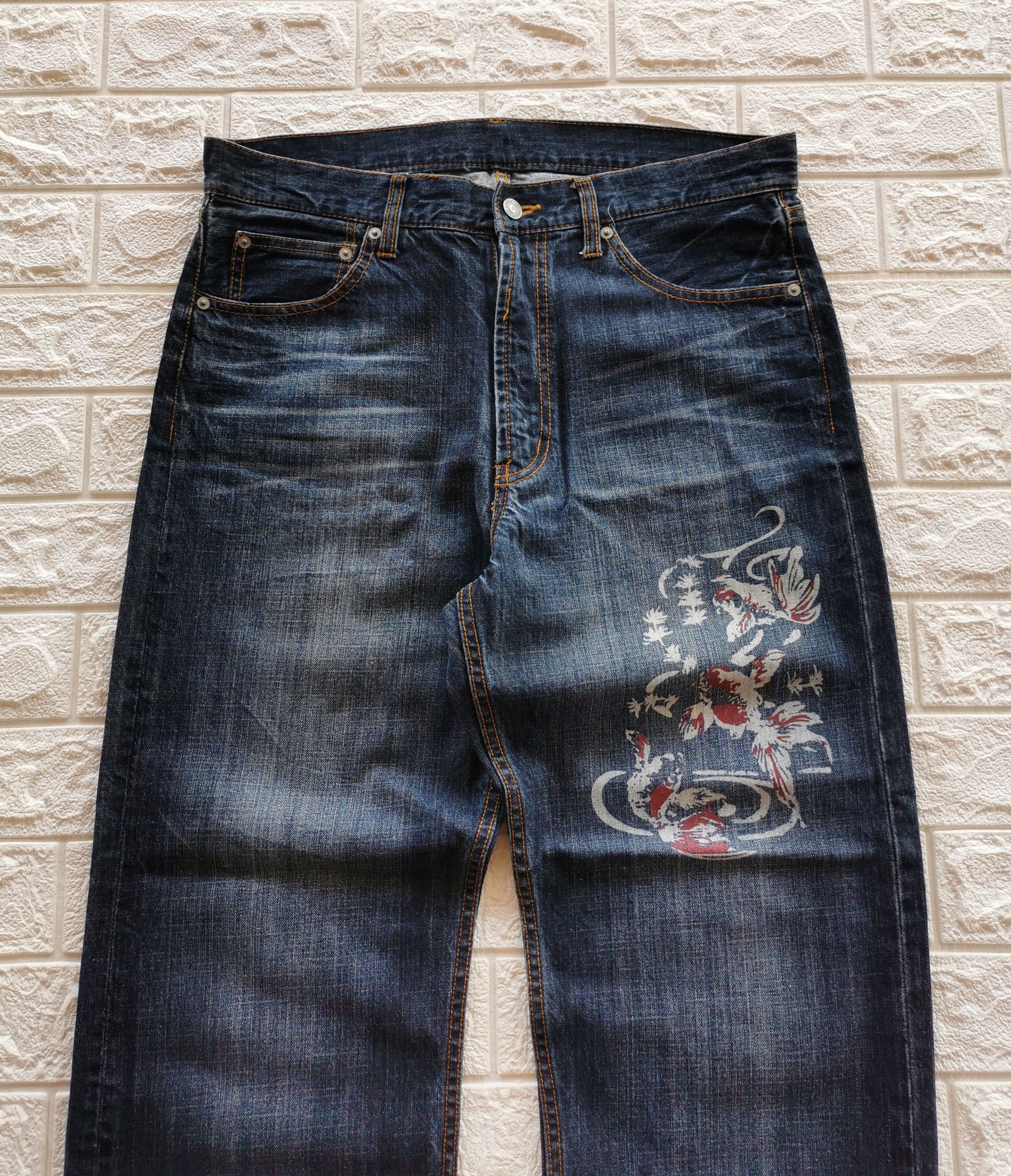 Japanese Brand Golden Fish Printed Style Denim Size US 35 - 1 Thumbnail