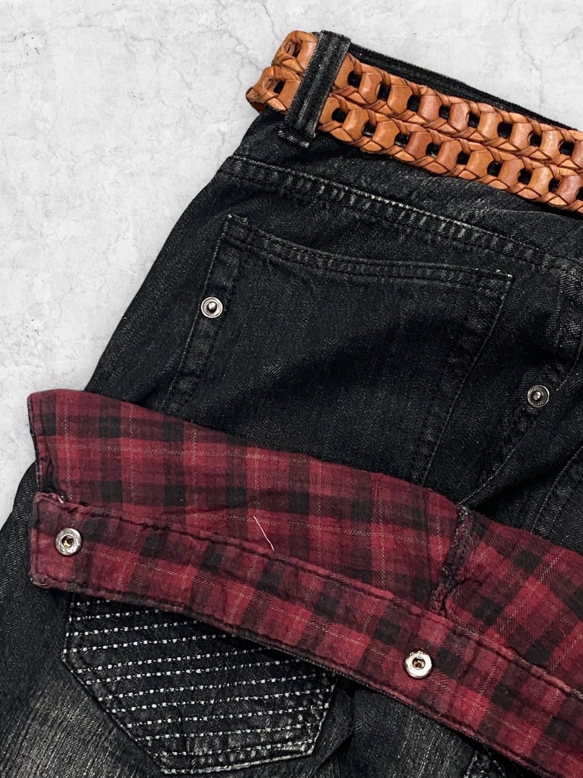 If Six Was Nine × Japanese Brand × Le Grande Bleu (L.G.B.) Rain Japan Double Waist Baggy Jeans With Leather Belt Size US 30 / EU 46 - 6 Thumbnail