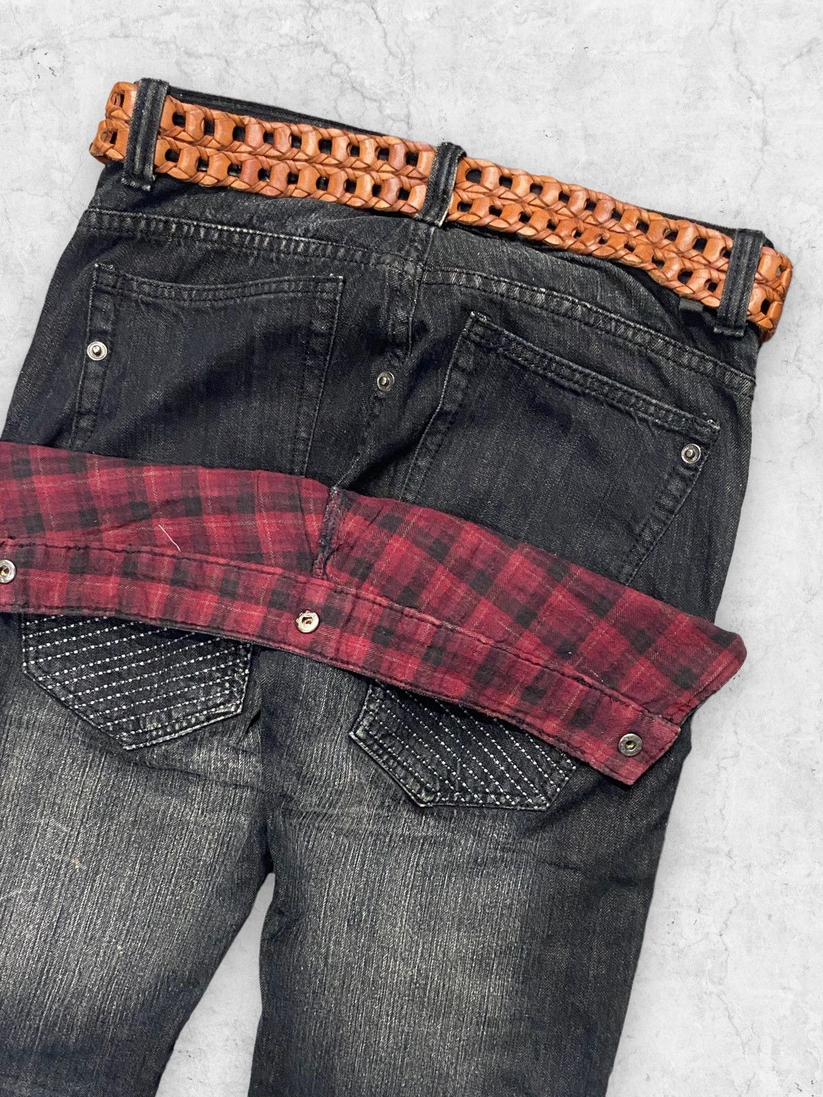If Six Was Nine × Japanese Brand × Le Grande Bleu (L.G.B.) Rain Japan Double Waist Baggy Jeans With Leather Belt Size US 30 / EU 46 - 5 Thumbnail