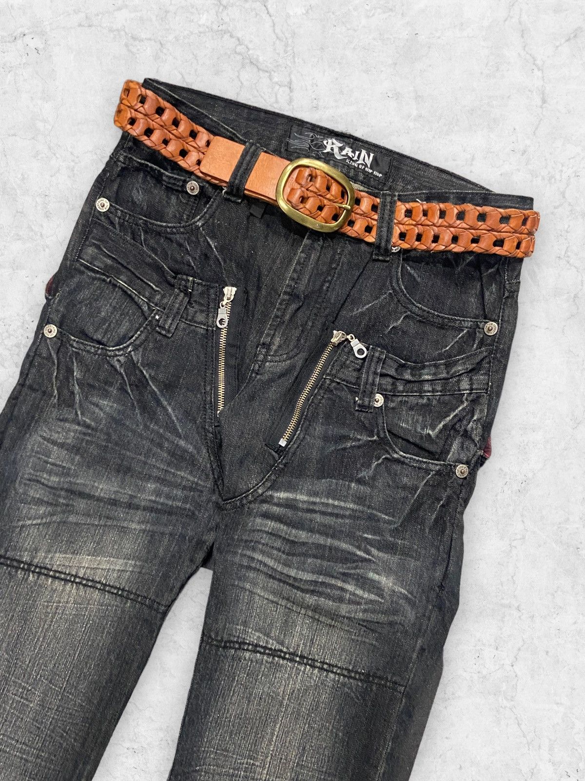 If Six Was Nine × Japanese Brand × Le Grande Bleu (L.G.B.) Rain Japan Double Waist Baggy Jeans With Leather Belt Size US 30 / EU 46 - 4 Thumbnail