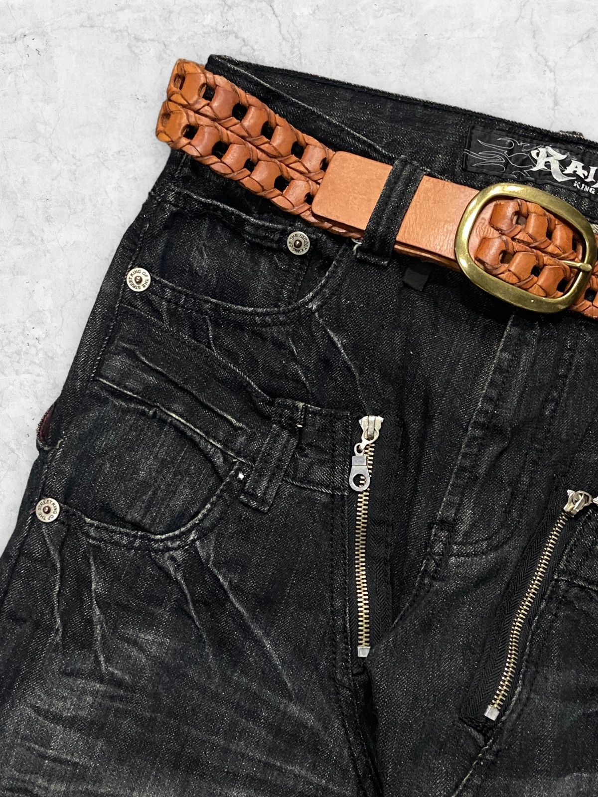 If Six Was Nine × Japanese Brand × Le Grande Bleu (L.G.B.) Rain Japan Double Waist Baggy Jeans With Leather Belt Size US 30 / EU 46 - 7 Thumbnail