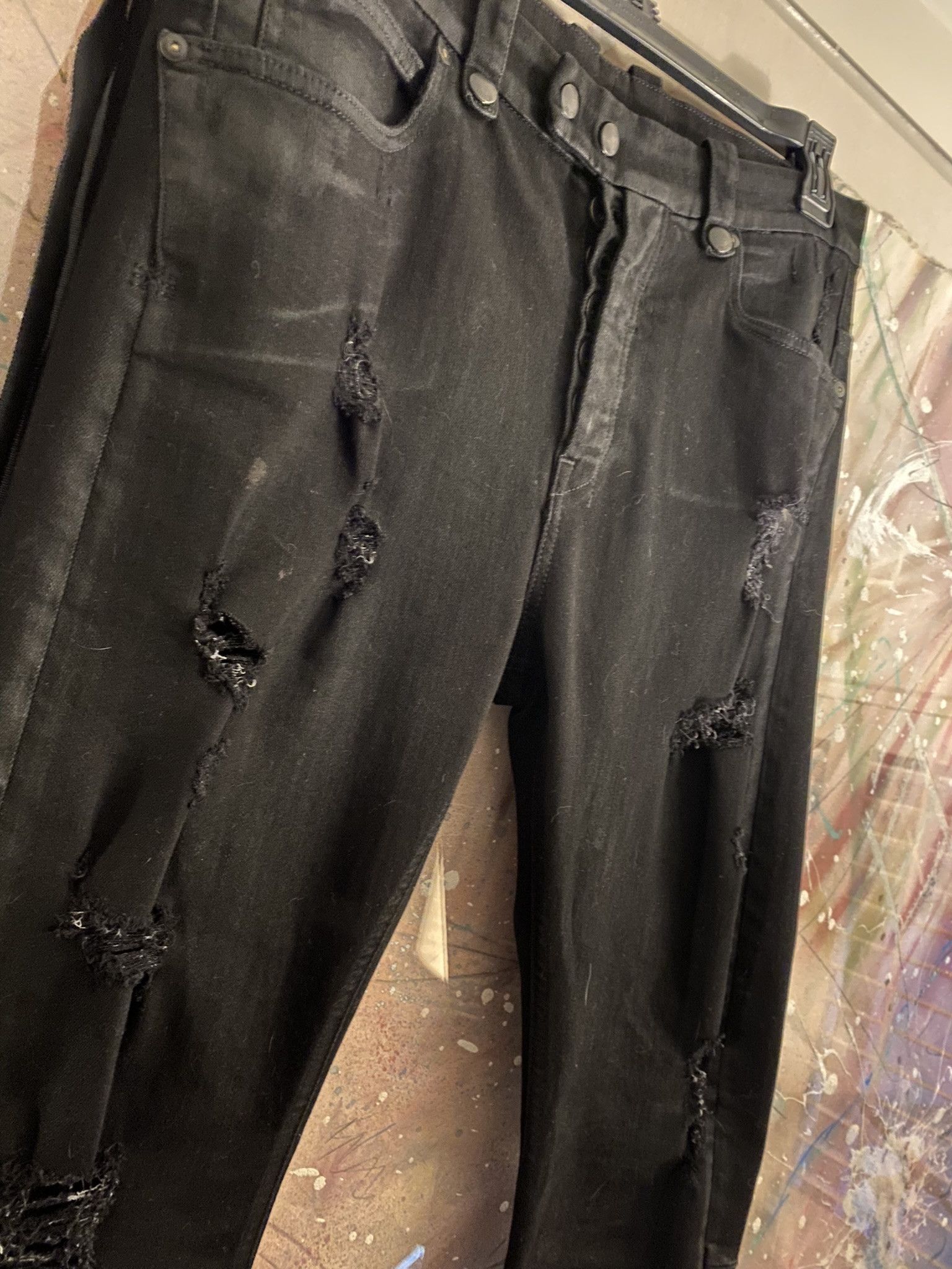 Ben Taverniti Unravel Project UNRAVEL PROJECT Distressed Stack Stretch Denim *SZ 29* Size US 30 / EU 46 - 2 Thumbnail