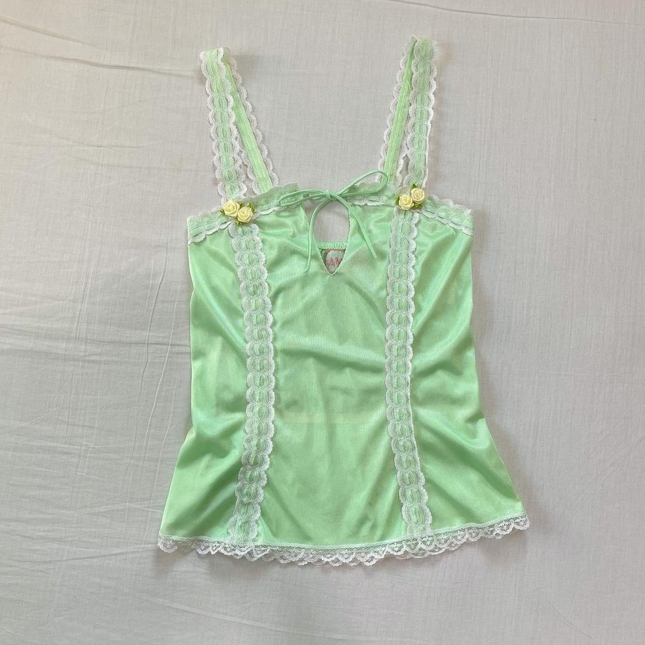 vintage romantic green nylon cami top size S fits XS too