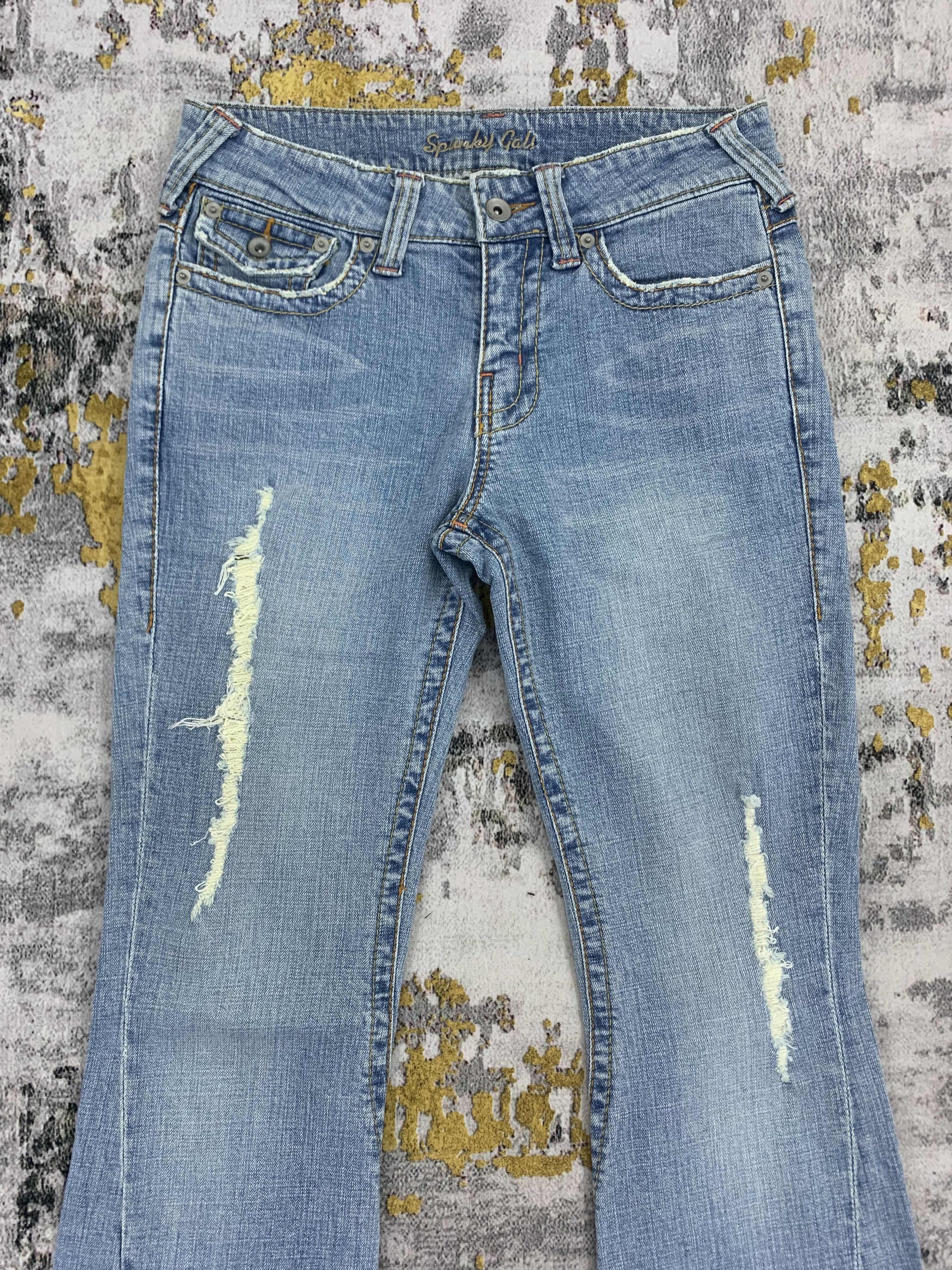 Japanese Brand Light Blue Wash Flare Ripped Jeans Size 27" / US 4 / IT 40 - 2 Thumbnail