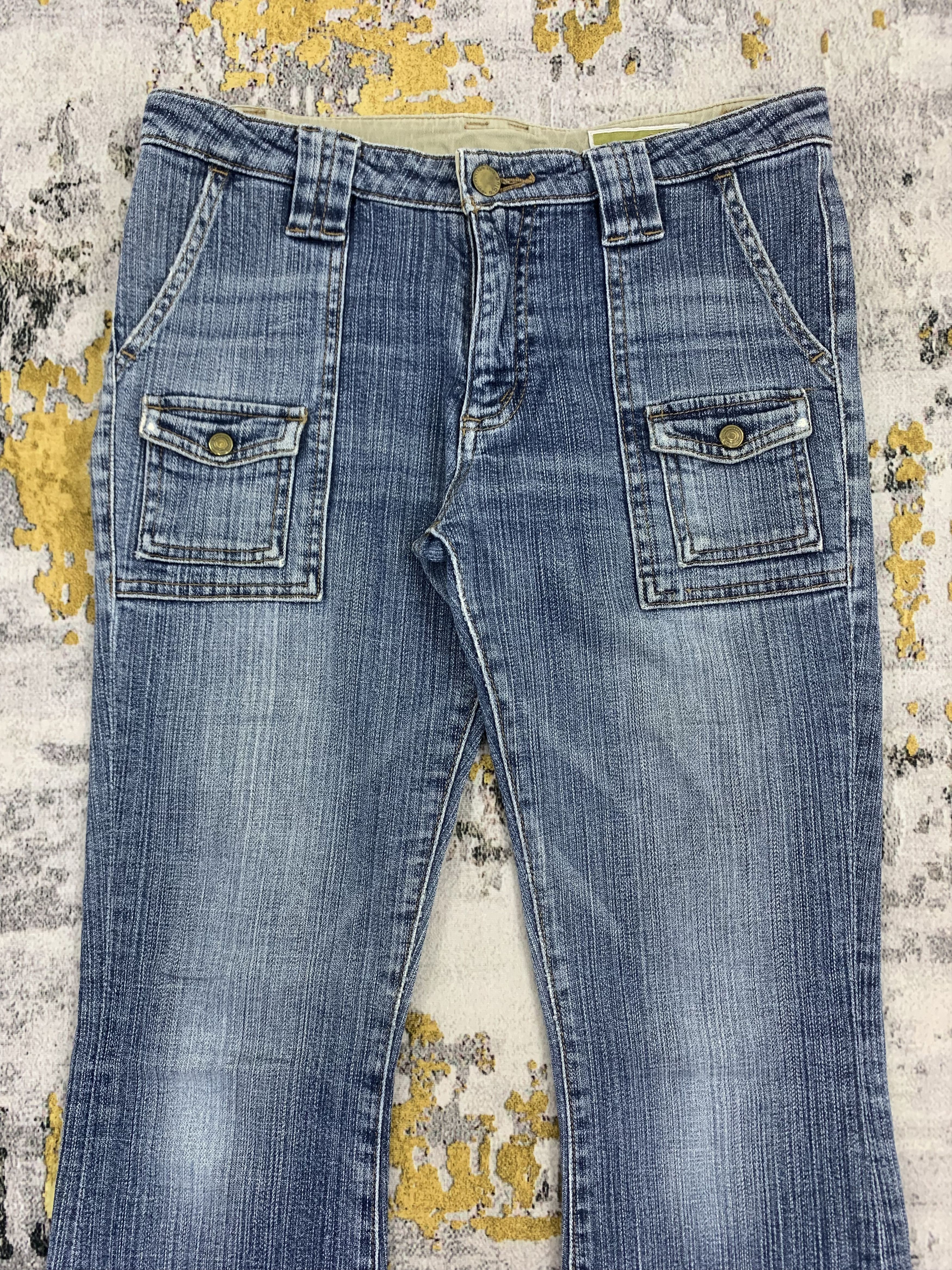 Japanese Brand E-Blue Bush Pants Flap Pocket Flared Jeans Size 27" / US 4 / IT 40 - 2 Thumbnail