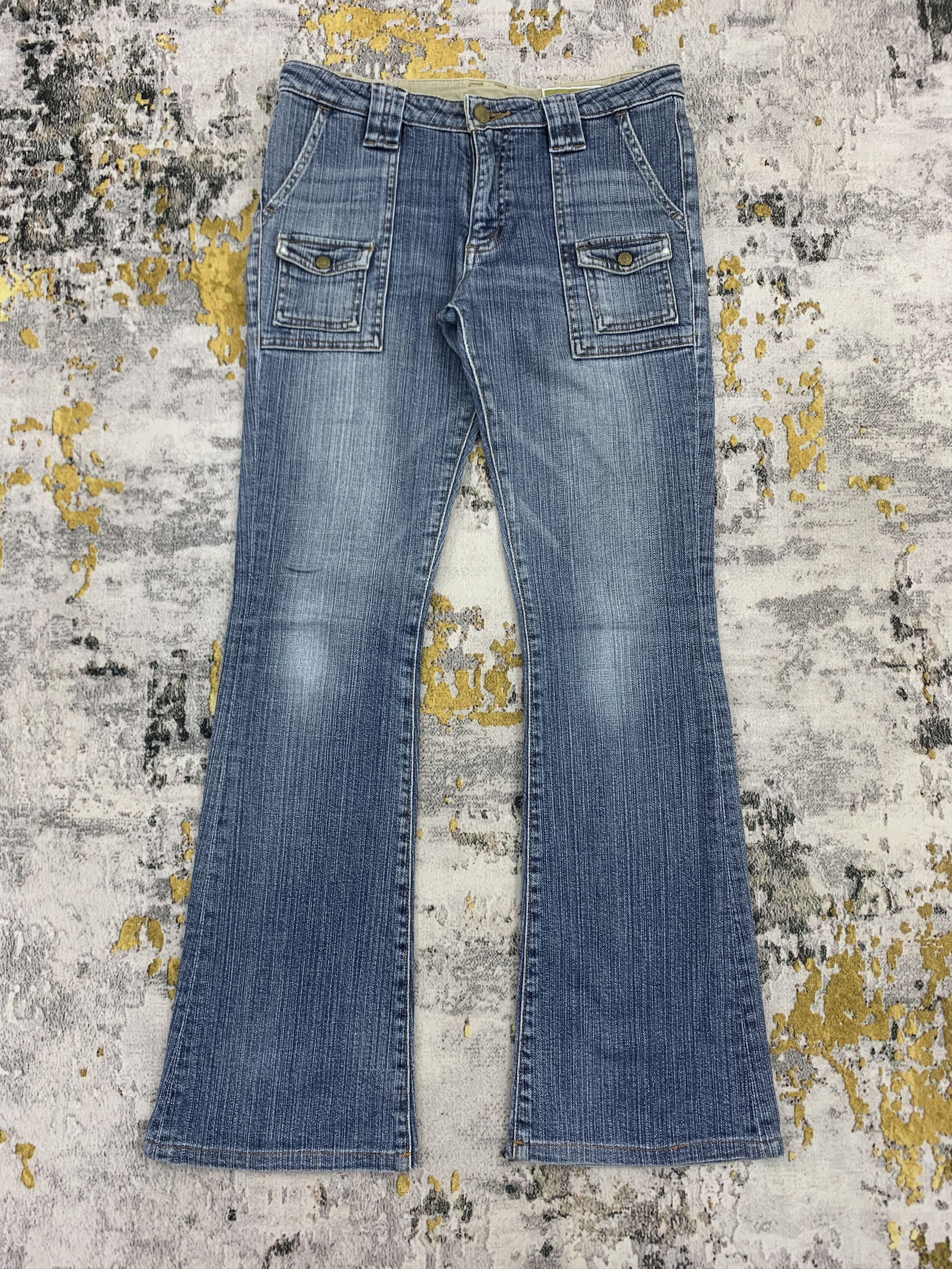 Japanese Brand E-Blue Bush Pants Flap Pocket Flared Jeans Size 27" / US 4 / IT 40 - 1 Thumbnail