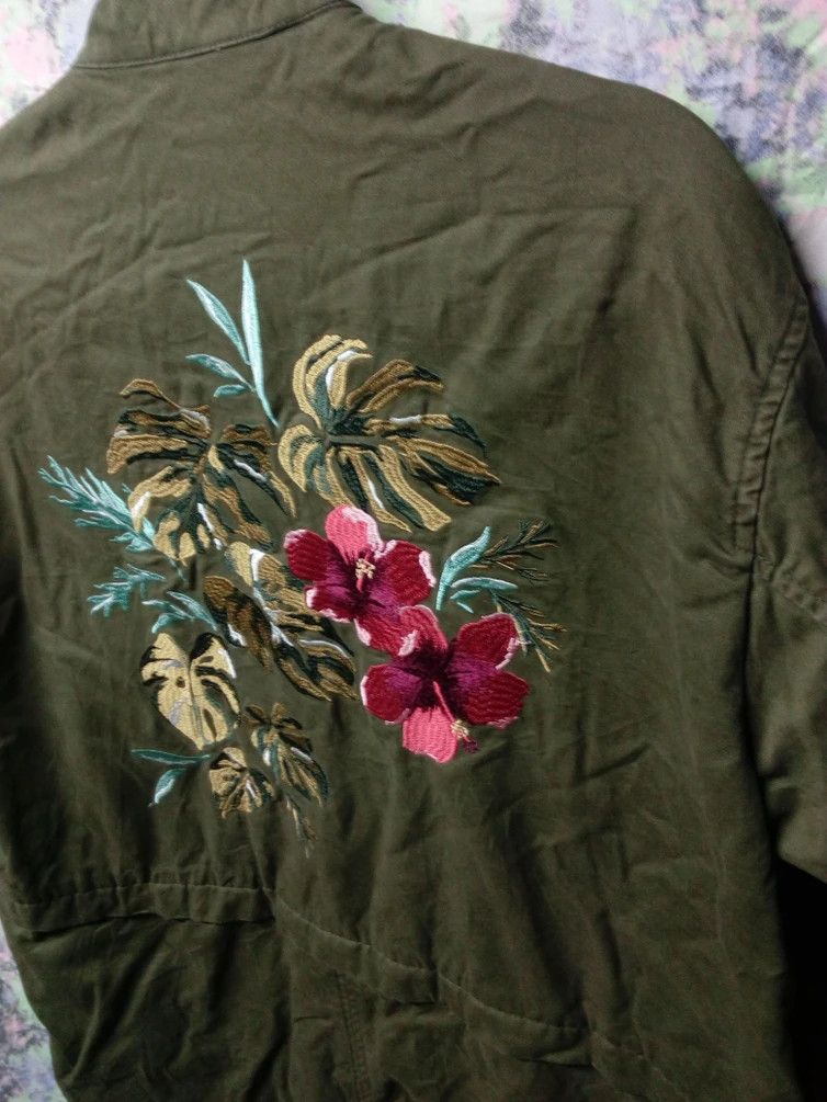 Third & Army Zara Parka Jacket Olive Green Army Embroidered Floral Size US M / EU 48-50 / 2 - 5 Thumbnail