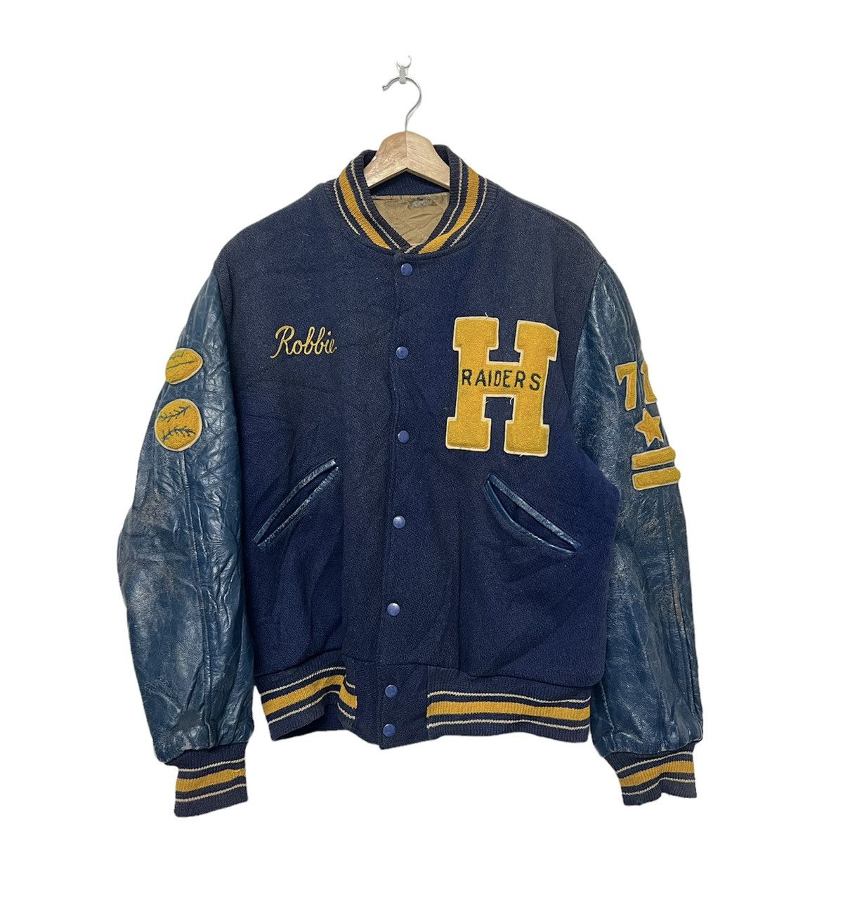 Vintage Vintage Varsity Leather Jacket “Robbie Raiders” Size US M / EU 48-50 / 2 - 1 Thumbnail