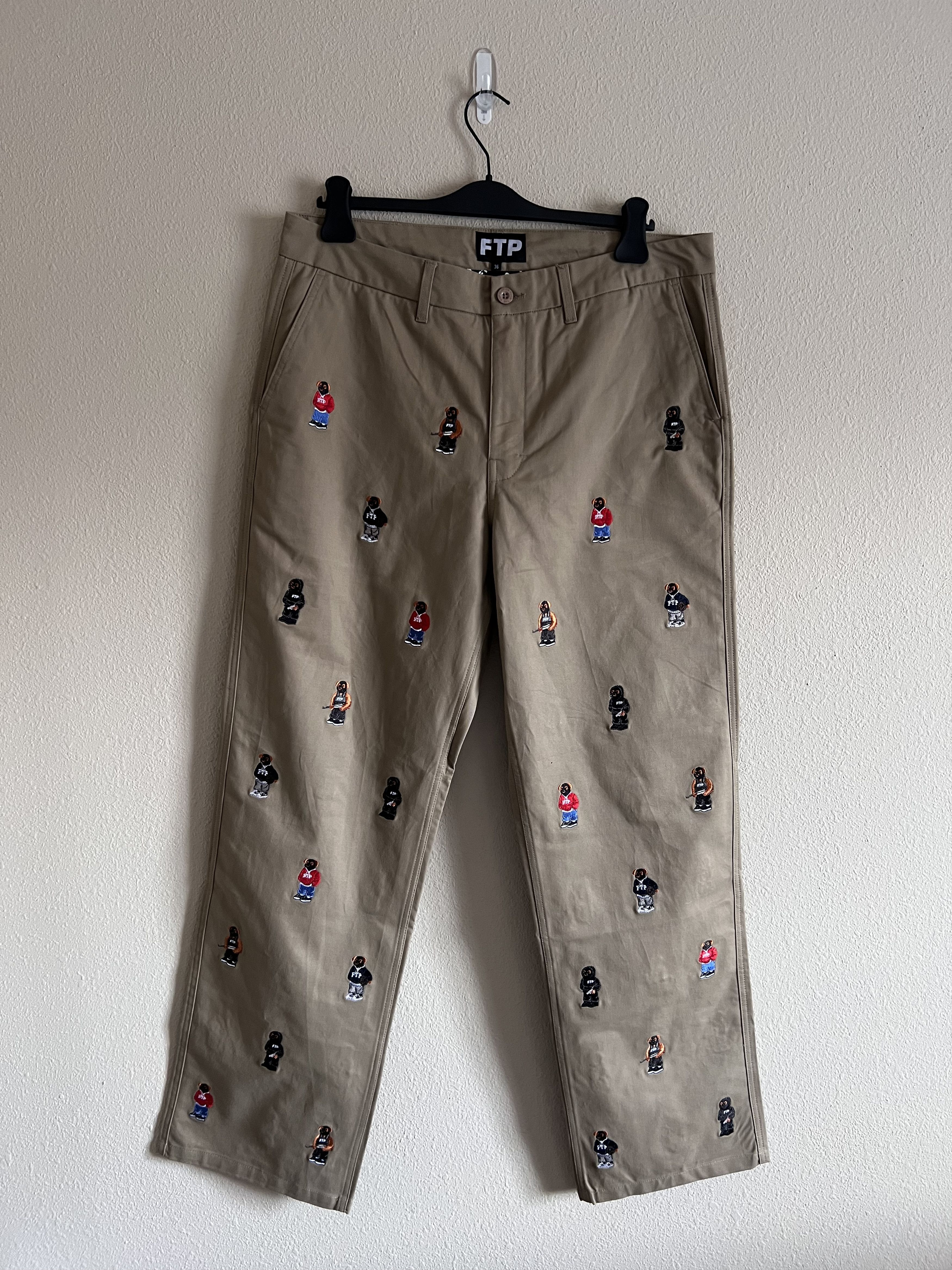 image of Fuck The Population Ftp Bear Chino Pants In Khaki, Men's (Size 36)